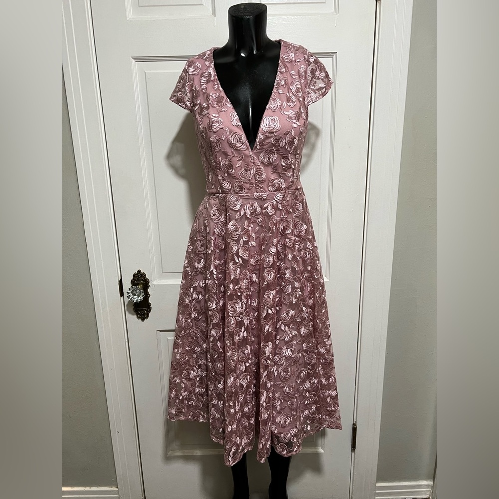 Womens Embroidered Floral Formal Pageant Homecoming Prom Dress Size Large